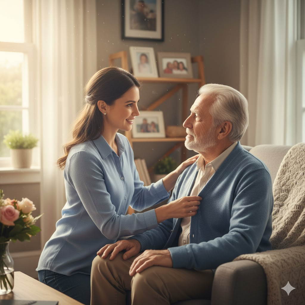 Caregiver assisting client